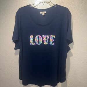 Style & Co. Navy Blue Floral Love Graphic T-Shirt Women’s 4X Short Sleeve Tee